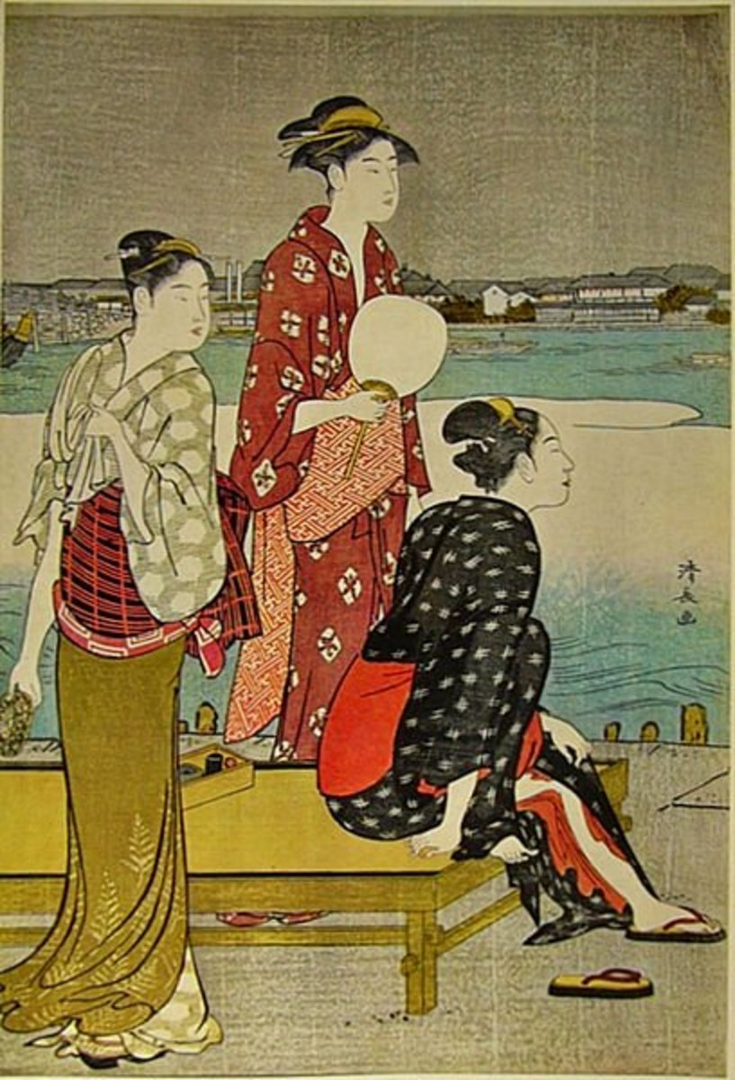 Edo period merchant class kimono featuring elaborate patterns and designs showing wealth display through traditional Japanese clothing despite social restrictions
