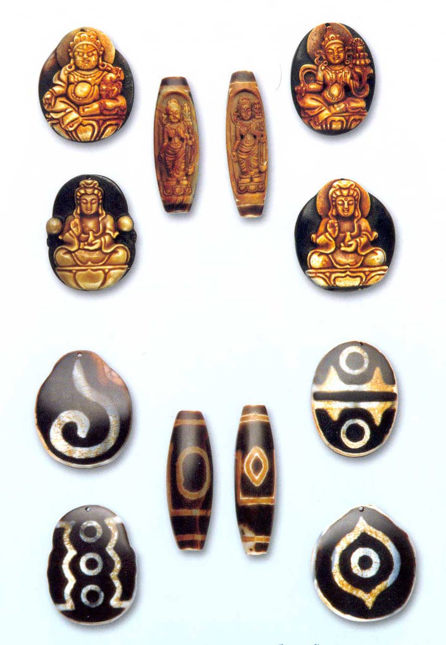 5 Pcs Glow In The Dark Tibetan Wealth-God Ancient Luminous Stone Old Dzi Beads